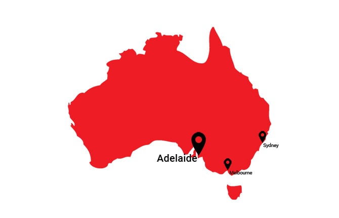 A map of Australia showing the location of Adelaide, Melbourne and Sydney